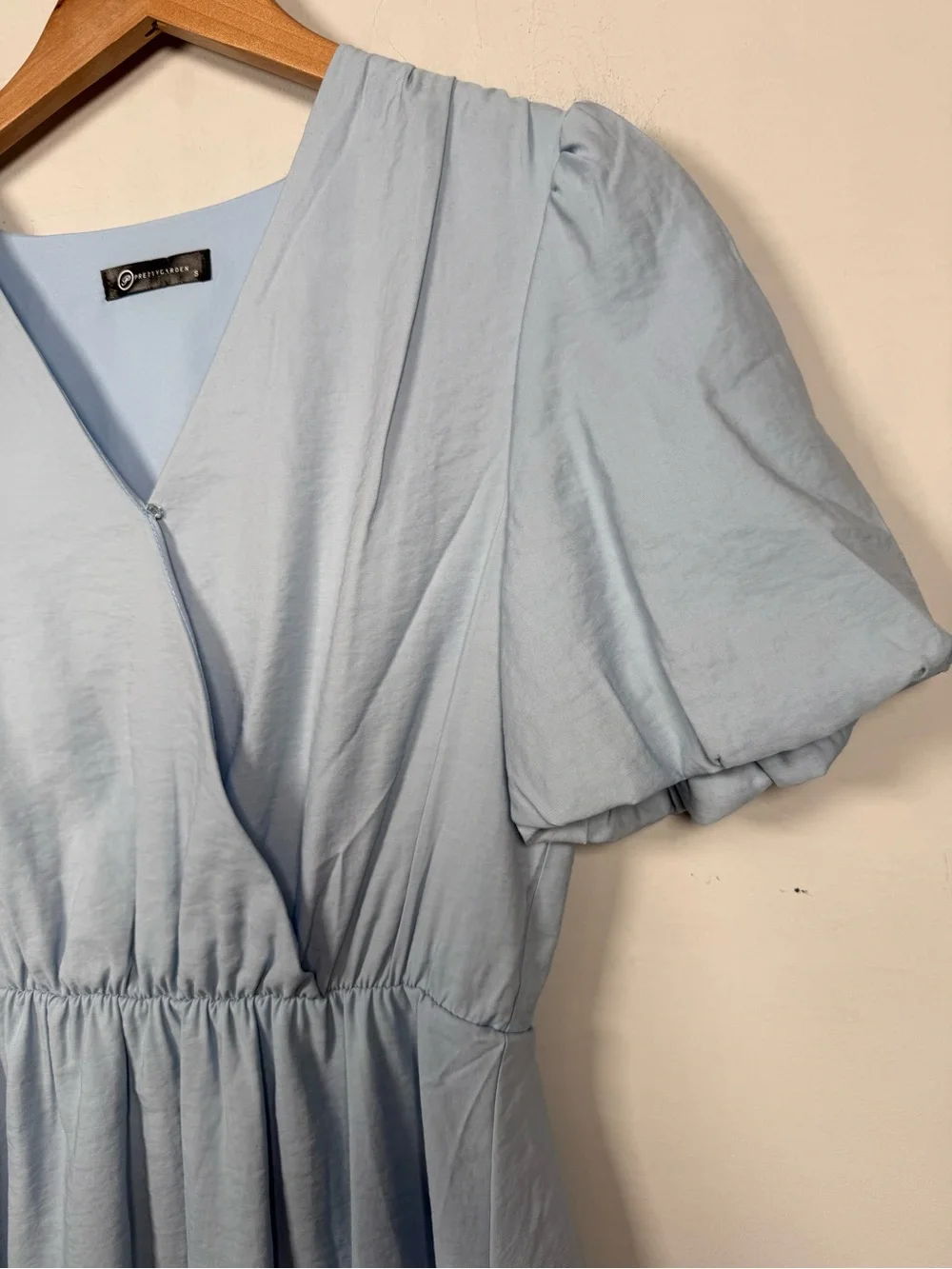 PRETTYGARDEN Sky Blue Puff Sleeve V-Neck Wrap Mini Dress Size S Great Condition - Picture 5 of 15